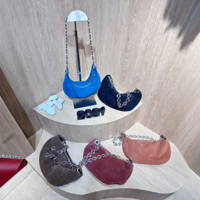 Suede Chain Shoulder Bag Blue Casual Handbag