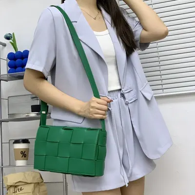 Green Woven Leather Crossbody Bag Fashion