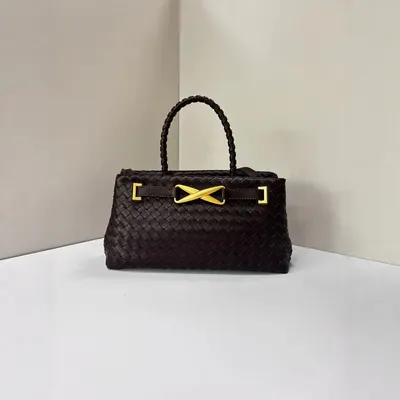 Woven Leather Black Handbag Fashion