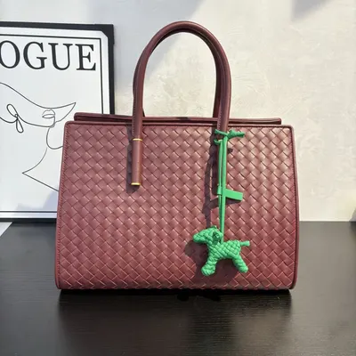 Bottega Veneta Intrecciato Burgundy Leather Tote Bag