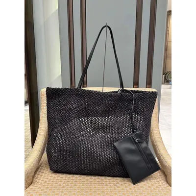 Woven Tote Bag Black Casual Handbag
