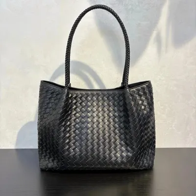 Leather Woven Black Tote Bag