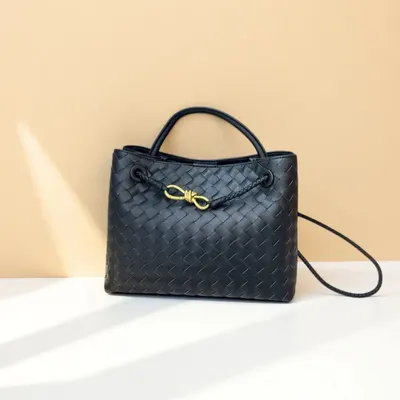 Woven Leather Black Tote Bag
