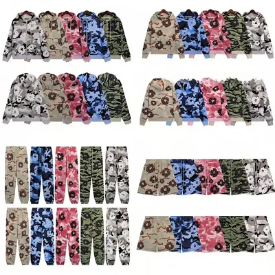 Floral Camo Hoodie Set Multicolor Casual Outfit