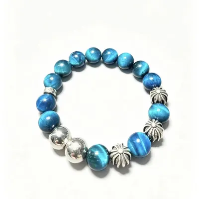 Blue Tiger Eye Silver Beaded Bracelet