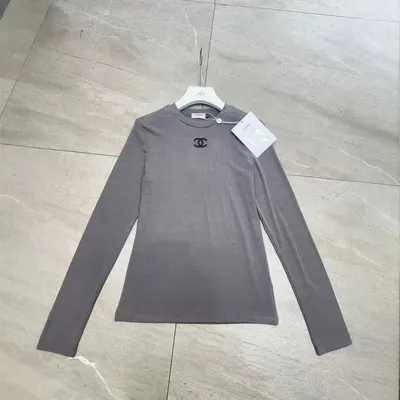 Chanel Long Sleeve Gray Logo T-Shirt